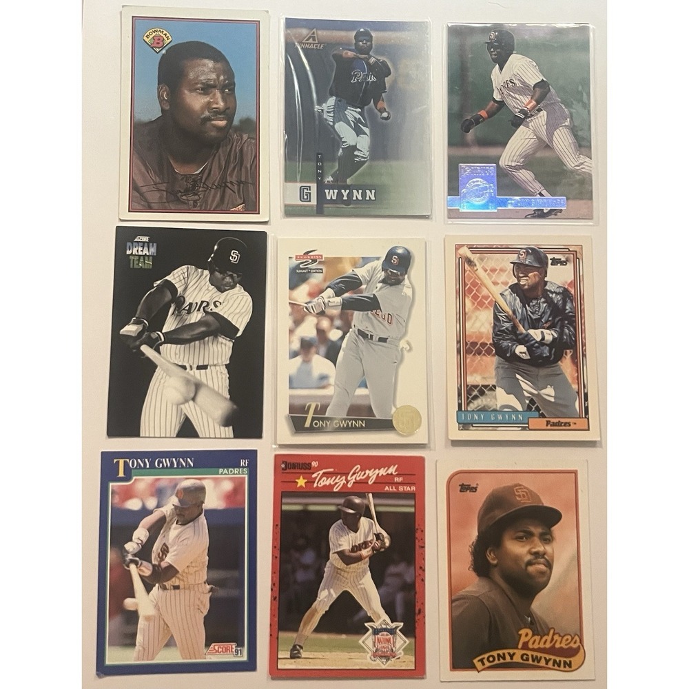Tony Gwynn 9 Card Set - Hall of Famer - Padres Legend Topps Donruss Score Bowman